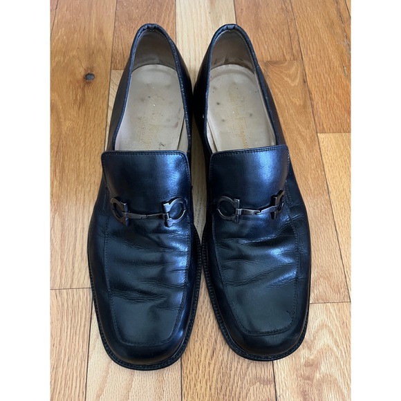 Salvatore Ferragamo Leather Studio Made In Italy Slip On Loafers Size 11 Black - Picture 1 of 13